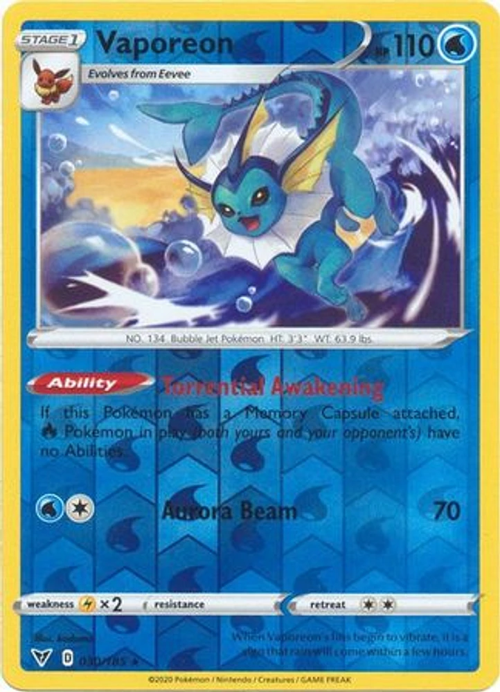 Vaporeon - 030/185 Rare Reverse Holo