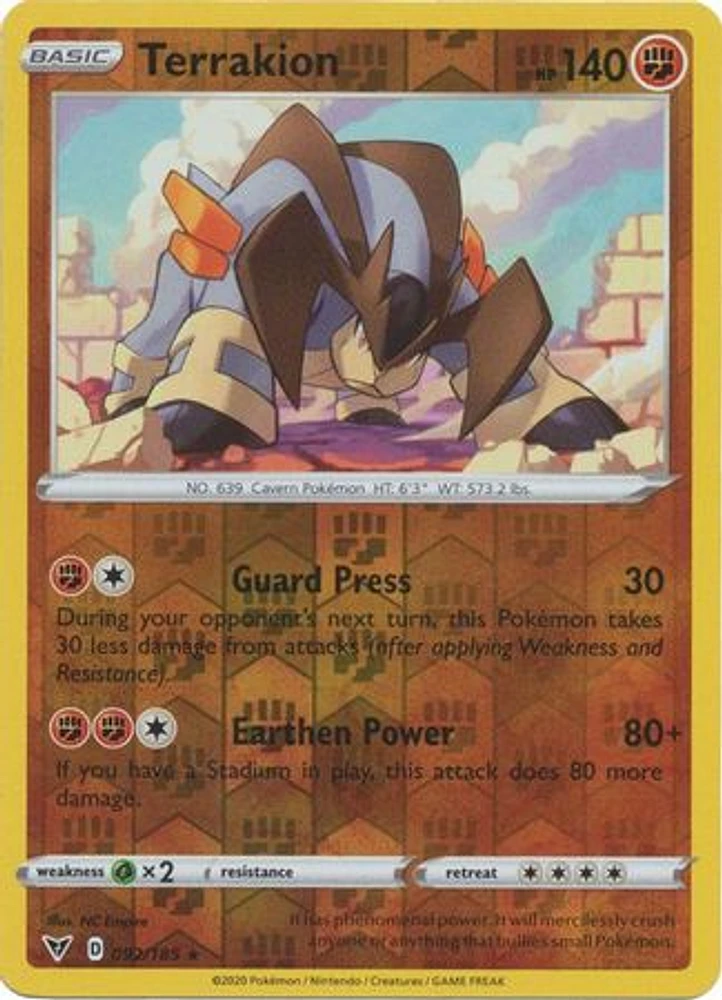 Terrakion - 092/185 - Rare - Reverse Holo