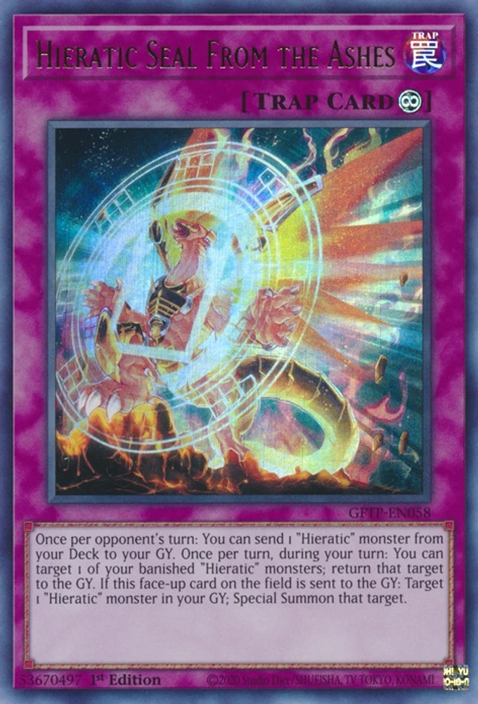 Hieratic Seal From the Ashes - GFTP-EN058 Ultra Rare 1st Edition