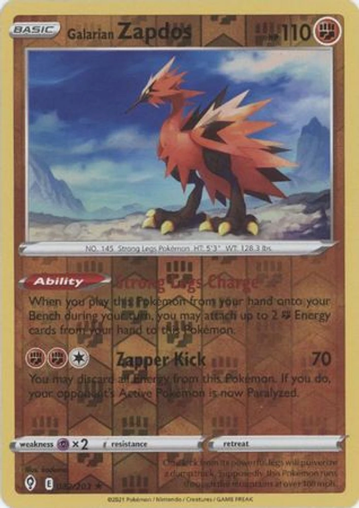 Galarian Zapdos - 082/203 - Holo Rare - Reverse Holo