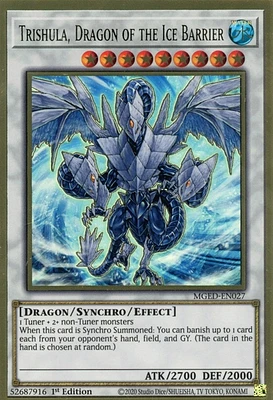 Trishula, Dragon of the Ice Barrier - MGED-EN027 - Premium Gold Rare - 1st Edition