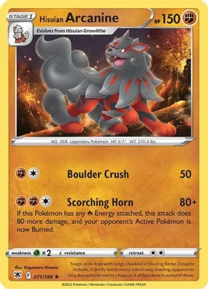 Hisuian Arcanine - 071/189 - Rare - Reverse Holo