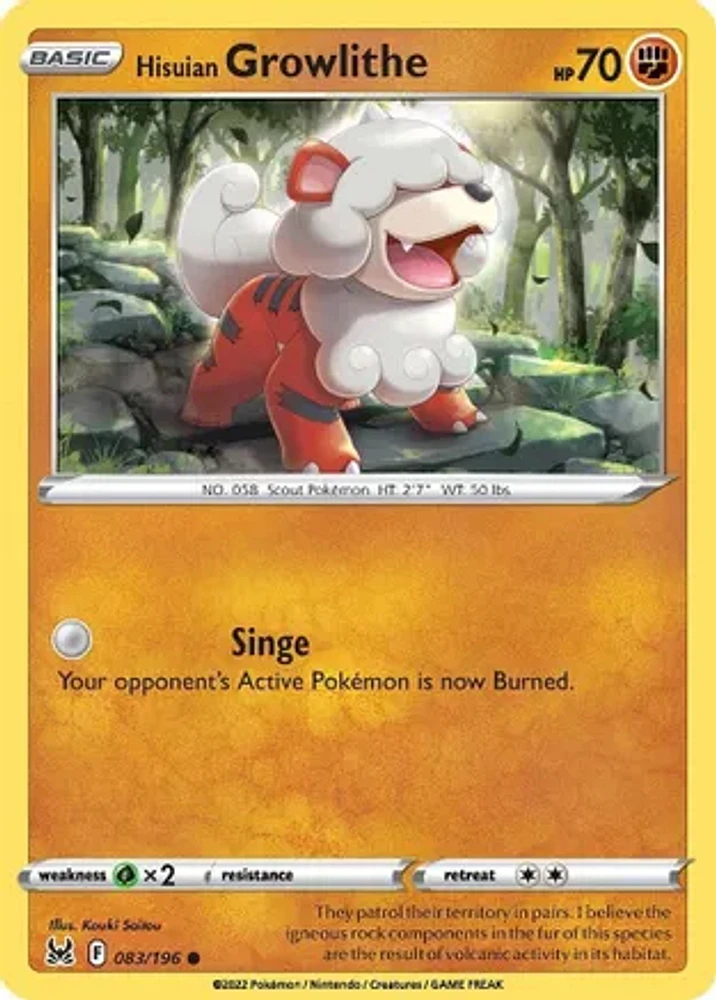 Hisuian Growlithe - 083/196 - Common - Reverse Holo