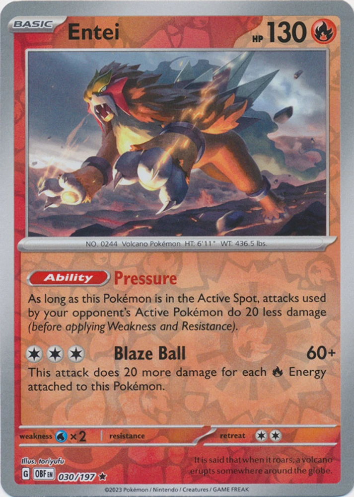 Entei - 030/197 - Rare - Reverse Holo