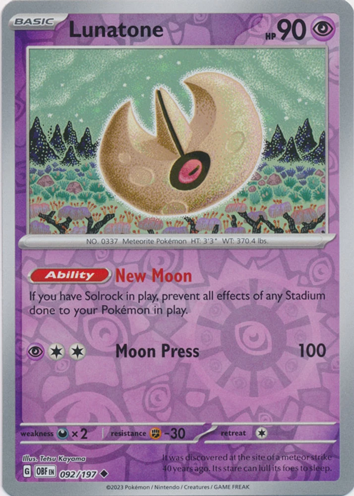 Lunatone - 092/197 - Uncommon - Reverse Holo