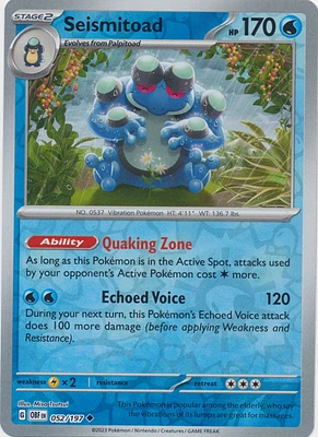 Seismitoad - 052/197 - Uncommon - Reverse Holo