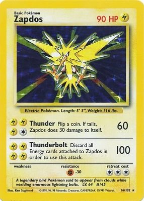 Zapdos - 16/102 - Holo Rare - Unlimited Edition