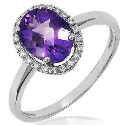 Oval 1.21 CT Amethyst Ring with Diamond Halo 14KT Gold 0.07CTDI