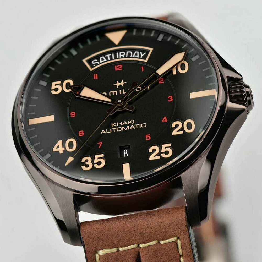 Khaki Aviation Black Dial 42MM  Day Date Automatic H64605531