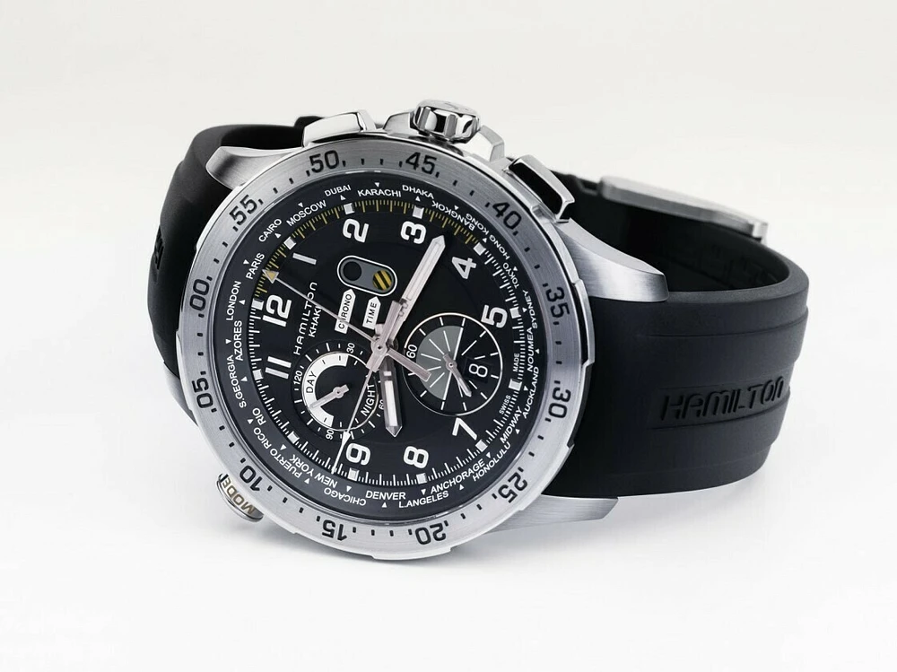 Khaki Aviation Black Dial 45MM World Timer Chronograph Quartz H76714335