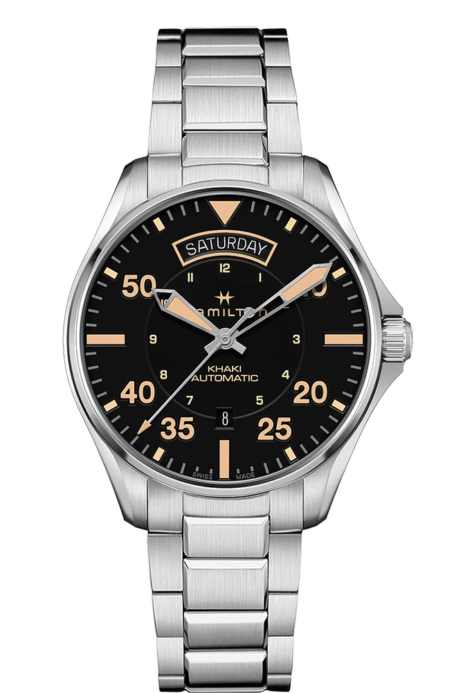 Khaki Aviation Black Dial 42MM Day Date Automatic H64645131