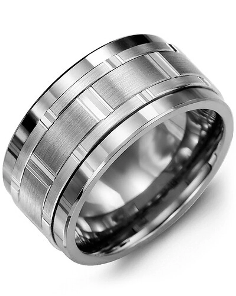 MLQ SS - Men's Hammer Design Eternity Edges Wedding Ring