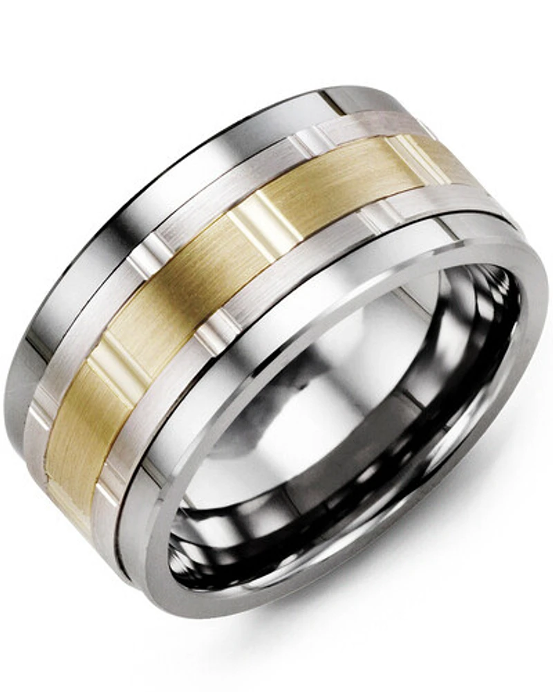 MJC GLD - Men's Wide Vertical Diamond Cut Wedding Band