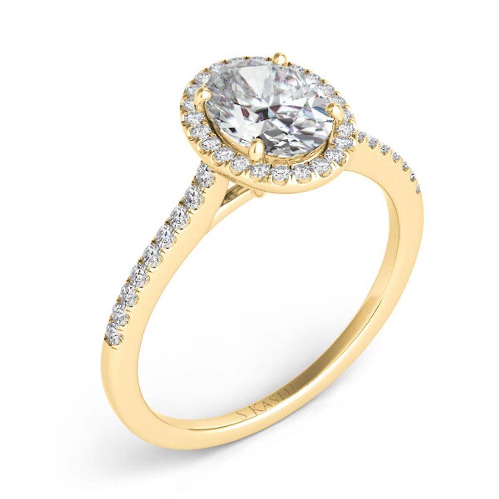 Four Prong Diamond Cathedral Pave Set Halo Ring