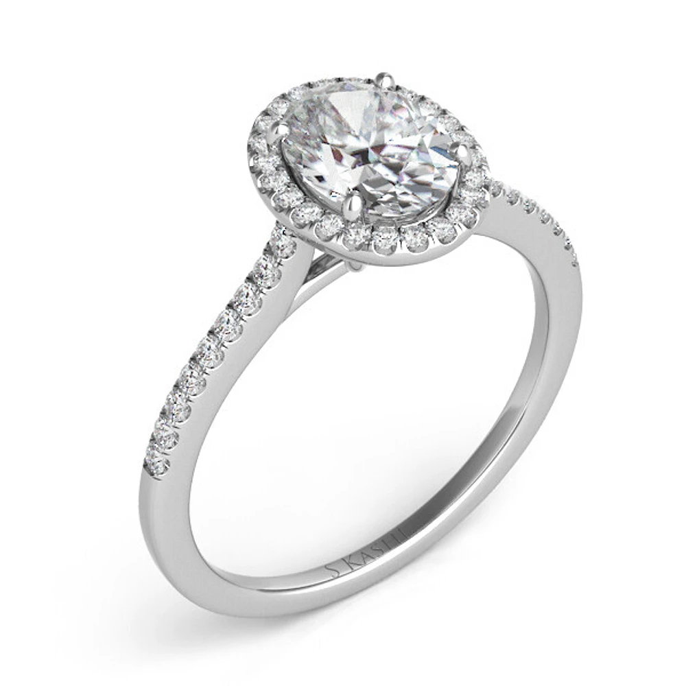 Four Prong Diamond Cathedral Pave Set Halo Ring