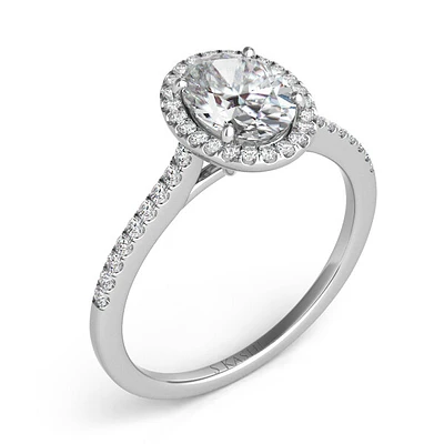 Four Prong Diamond Cathedral Pave Set Halo Ring