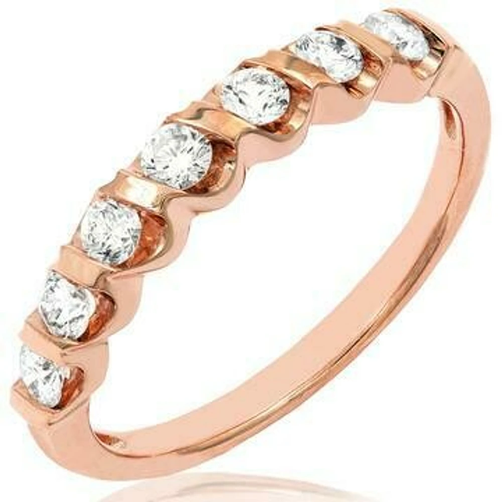 Diamond 0.38CT Band Fancy Bar Set 14KT Rose Gold Ring