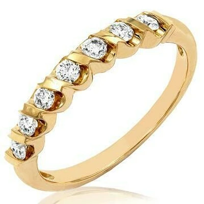Diamond 0.29CT Band Fancy Bar Set 14KT Yellow Gold Ring