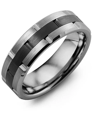 MHW - Men's Grooved Tungsten & Ceramic Wedding Band