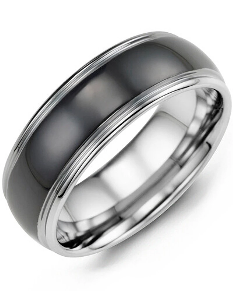 MGS - Men's Black Polished Dome Tungsten Wedding Ring