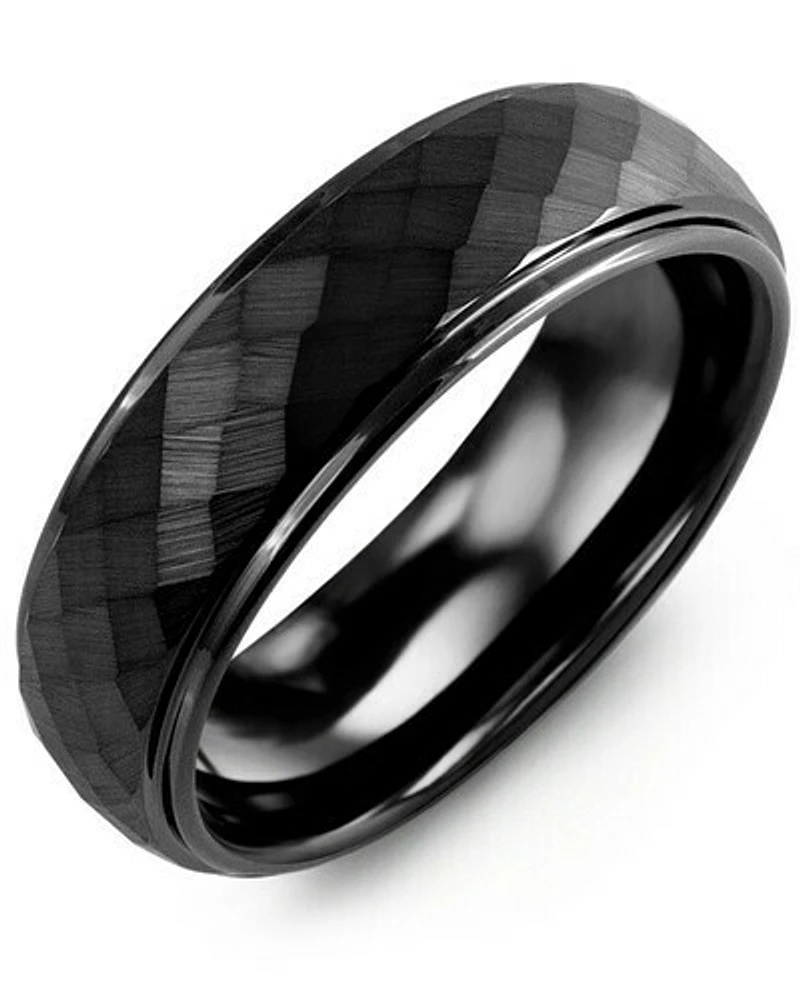 RGM - Men's Matte Hammer Black Ceramic Wedding Ring