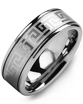 MGQ - Men's Eternity Greek Key Tungsten Wedding Ring