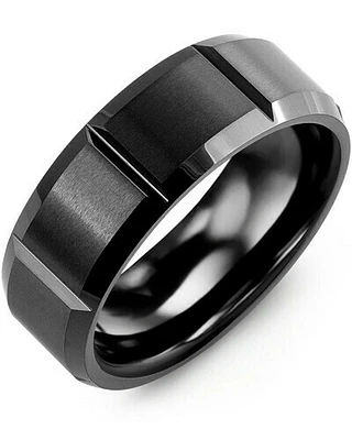 RGC  - Men's Beveled Grooved Black Ceramic Wedding Band