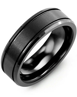 RGP  - Men's Beveled Brush Black Ceramic Wedding Ring