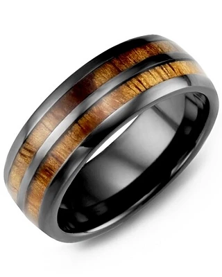 MHD  - Men's Dome Double Koa Wood Ceramic Wedding Ring