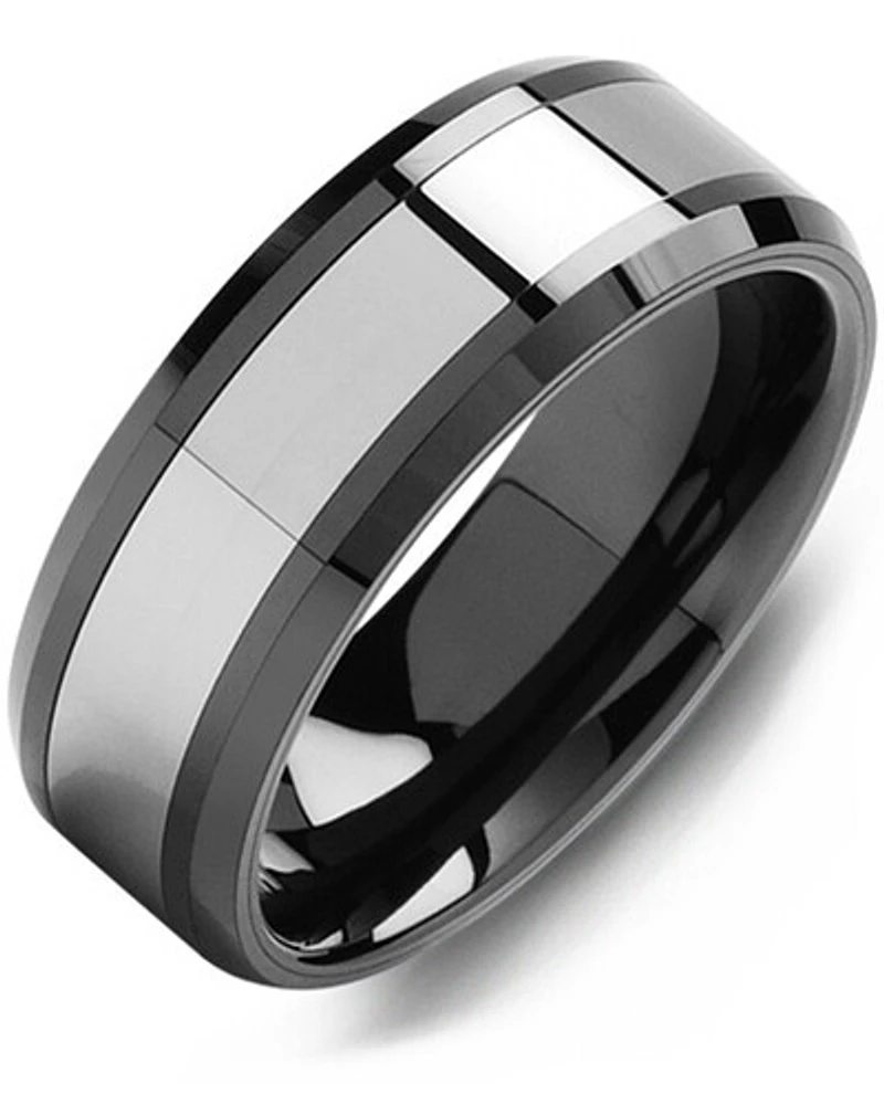 MGN - Men's Beveled Polished Ceramic & Tungsten Wedding Band