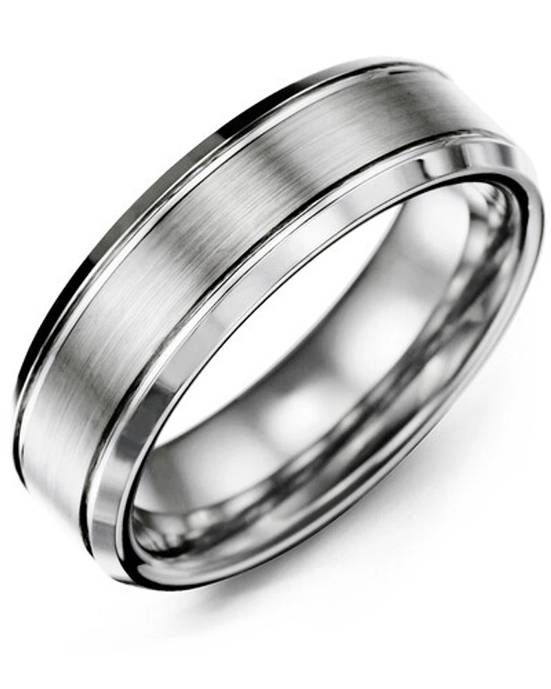 MGP - Men's Beveled Edges Brush Center Tungsten Wedding Ring