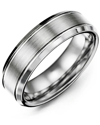 MGP - Men's Beveled Edges Brush Center Tungsten Wedding Ring