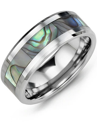 MGV - Men's Beveled Shell Inlay Tungsten Wedding Band