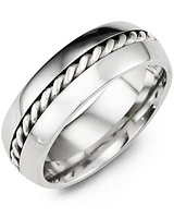 MHU - Men's Silver Rope Polish Cobalt Wedding Band