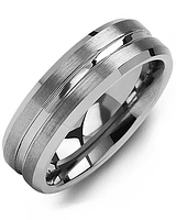 MGE - Men's Brushed Grooved Center Tungsten Wedding Ring