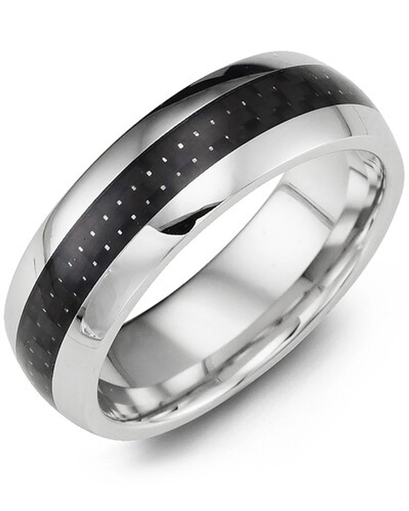 MHN - Men's Polished Dome Carbon Fiber Cobalt Wedding Ring