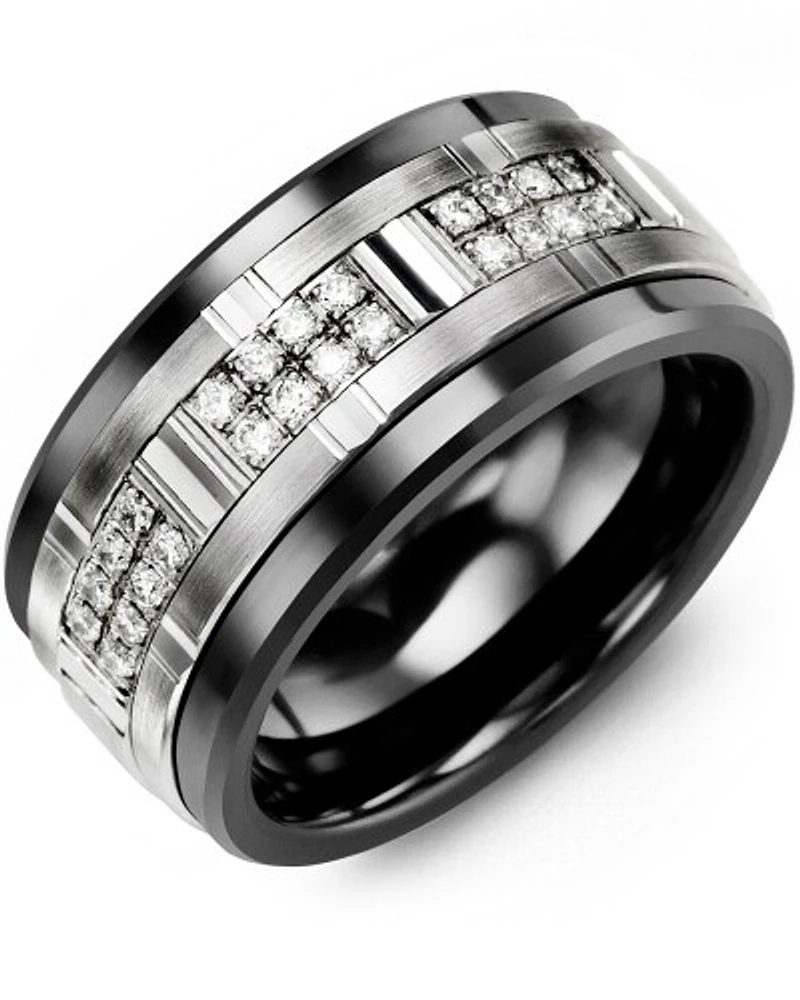 MJM MOD - Men's Wide Grooved Diamond Wedding Ring