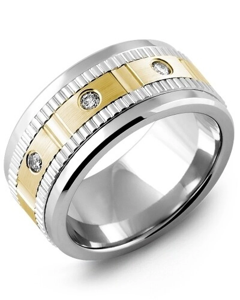 MKW MOD - Men's Carved Pattern Diamond Wedding Band