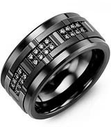 RLU MOD - Men's All Black Wide Grooved Diamond Wedding Ring