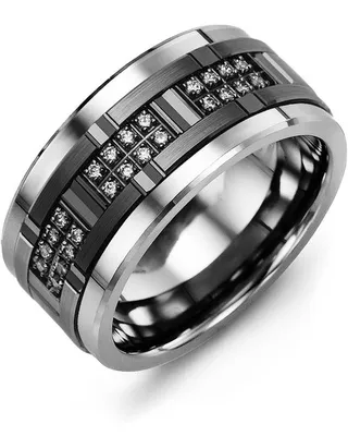 RLU MOD - Men's All Black Wide Grooved Diamond Wedding Ring