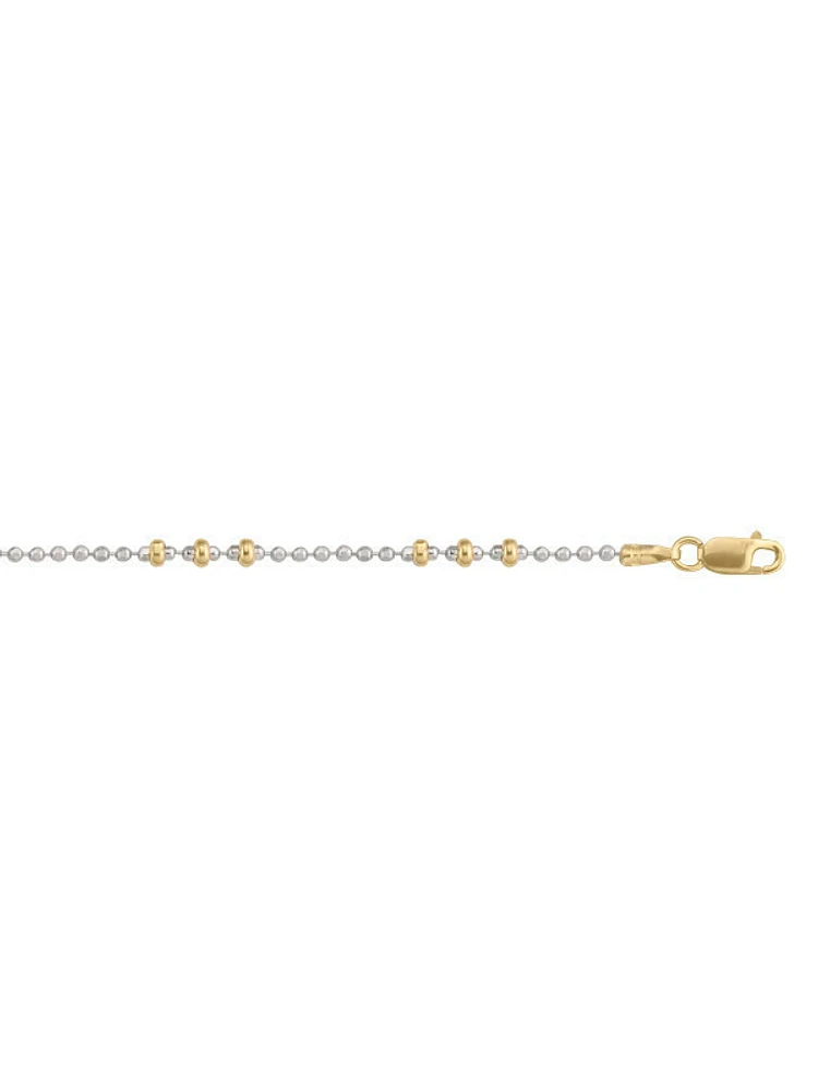 White & Yellow Gold Two-tone Station Bead Anklet 14KT