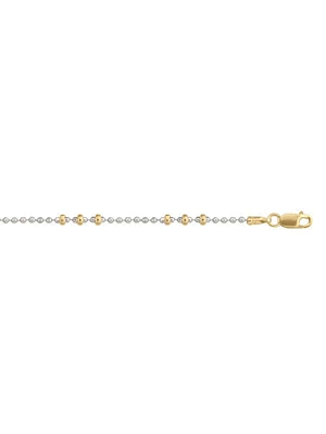 White & Yellow Gold Two-tone Station Bead Anklet 14KT