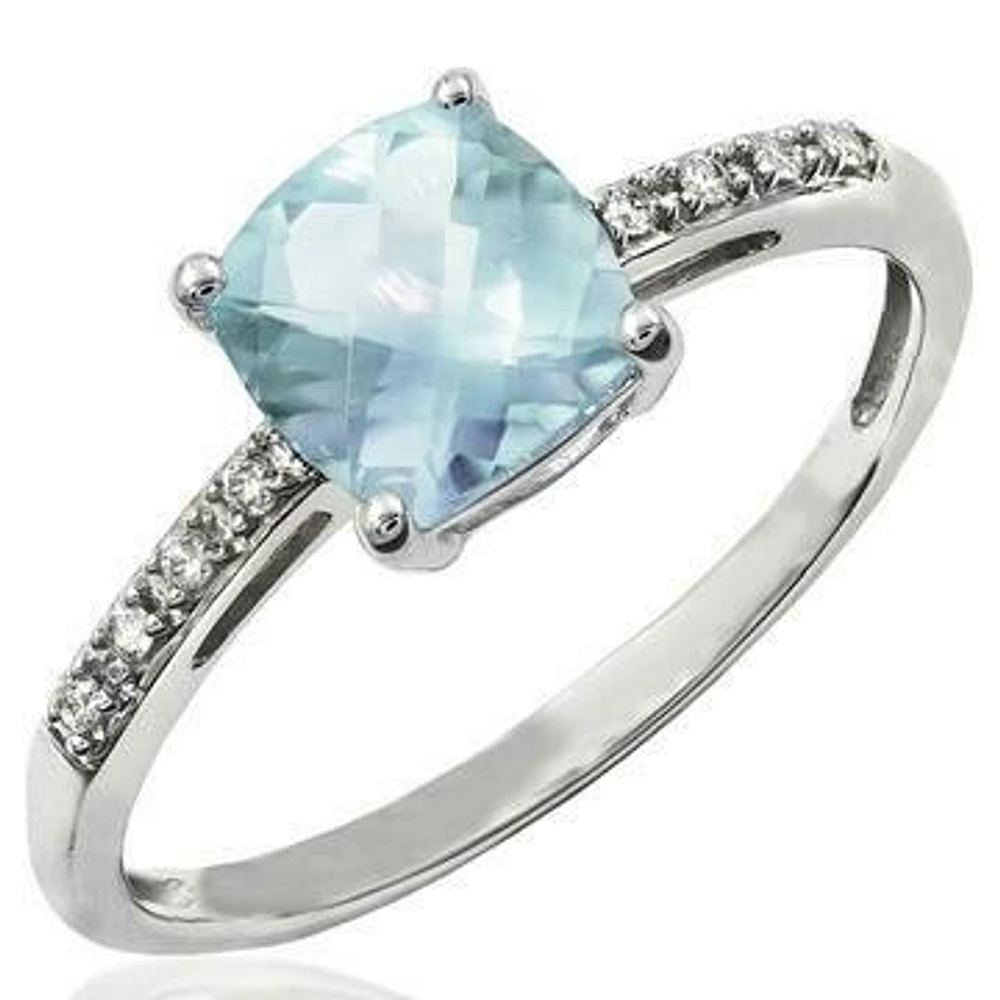 Cushion Aquamarine Ring with Diamond Accent 14KT Gold