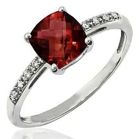 Cushion Garnet Ring with Diamond Accent 14KT Gold