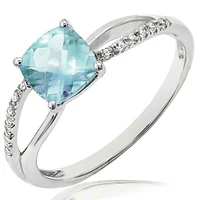 Cushion Aquamarine Ring with Diamond Accent and Split Shoulders 14KT Gold