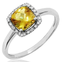 Cushion Citrine Ring with Diamond Halo 14KT Gold