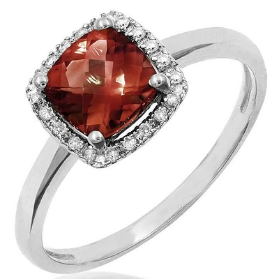 Cushion Garnet Ring with Diamond Halo 14KT Gold