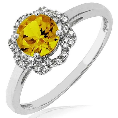 Citrine Ring with Diamond Floral Halo 14KT Gold