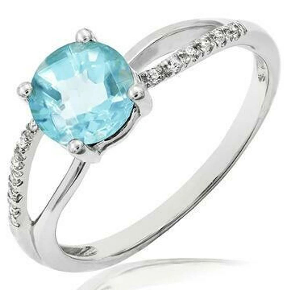 Aquamarine Ring with Diamond Accent and Split Shoulders Gold