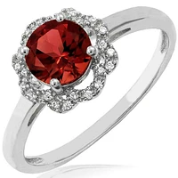 Garnet Ring with Diamond Floral Halo 14KT Gold